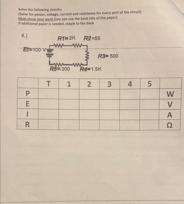 Solved Solve The Following Circuits: (Solve For Power, | Chegg.com