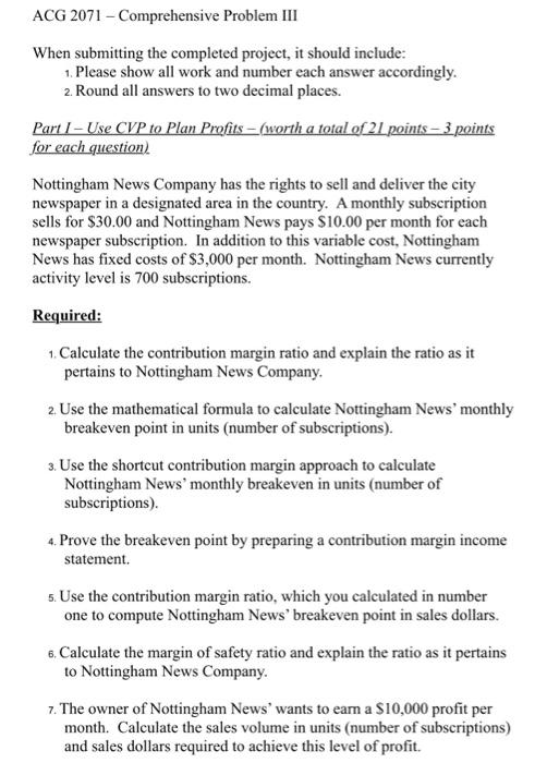 Solved ACG 2071 - Comprehensive Problem III When Submitting | Chegg.com