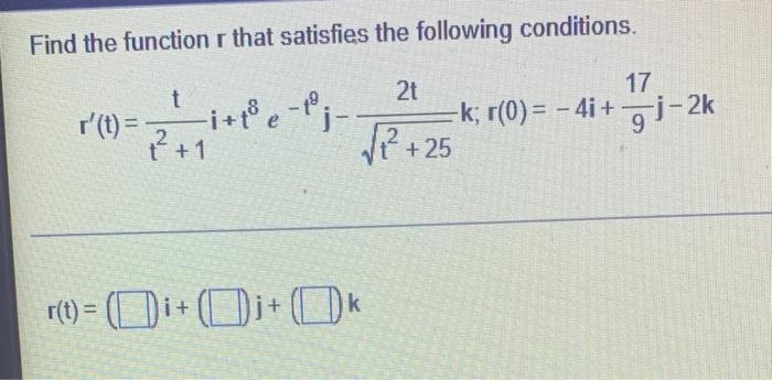 Solved Find the function r that satisfies the following | Chegg.com