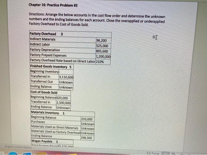 Solved Chapter 16: Practice Problem #2 Directions: Arrange | Chegg.com