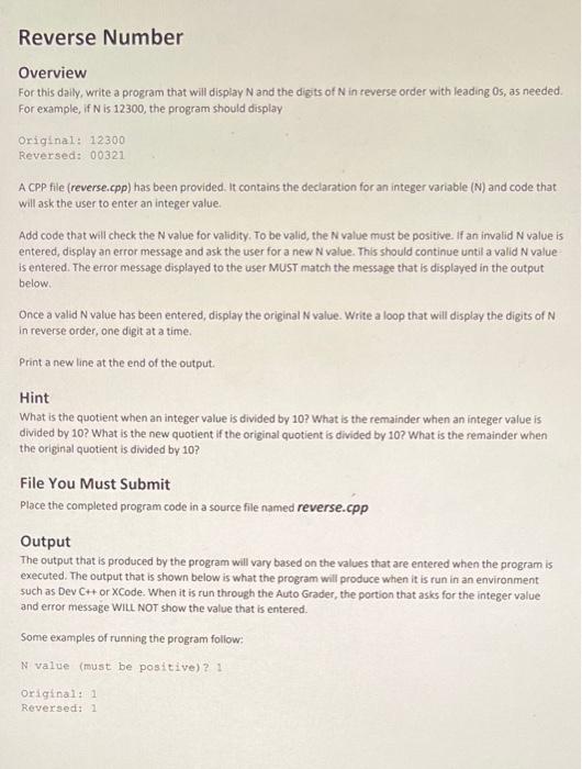 Solved Count Down Overview For this daily, write a program | Chegg.com