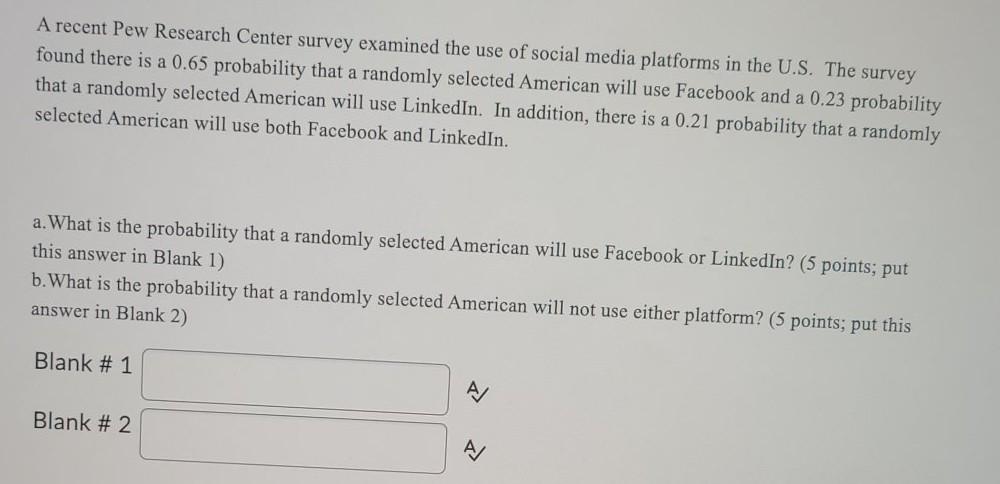 Solved A Recent Pew Research Center Survey Examined The Use | Chegg.com