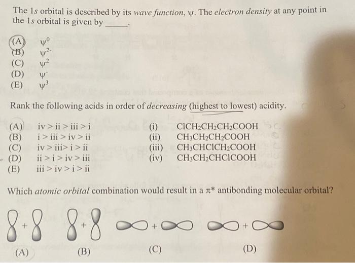The 1s orbital is described by its wave function, ψ. | Chegg.com