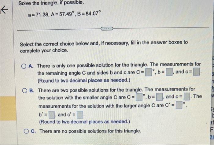 Solved Solve The Triangle, If Possible. | Chegg.com