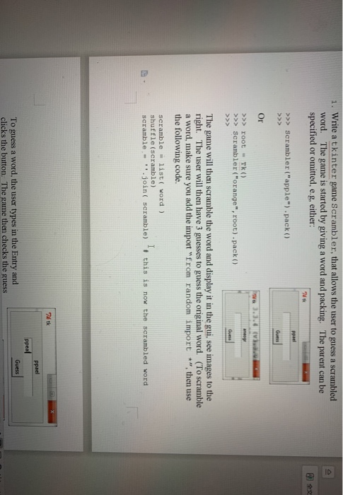 Solved ID 1. Write a tkinter game Scrambler, that allows the | Chegg.com