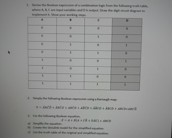 Solved 1. Derive the Boolean expression of a combination | Chegg.com