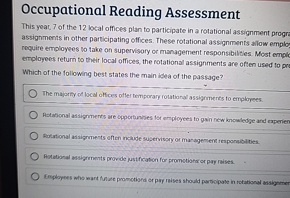Solved Occupational Reading AssessmentThis year, 7 ﻿of the | Chegg.com