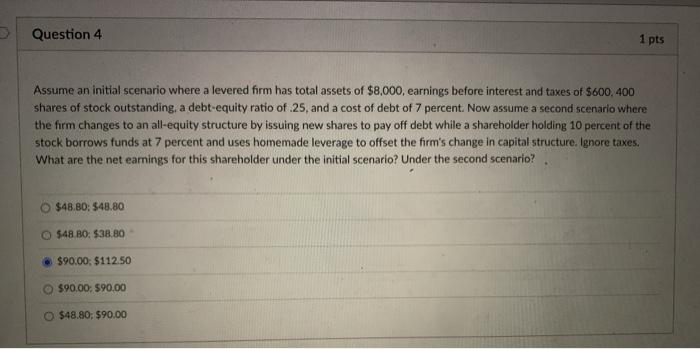 Solved Question 4 1 pts Assume an initial scenario where a | Chegg.com
