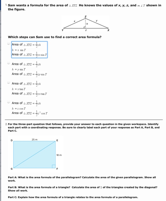 Solved 1 Sam Wants A Formula For The Area The Figure A Xyz Chegg Com