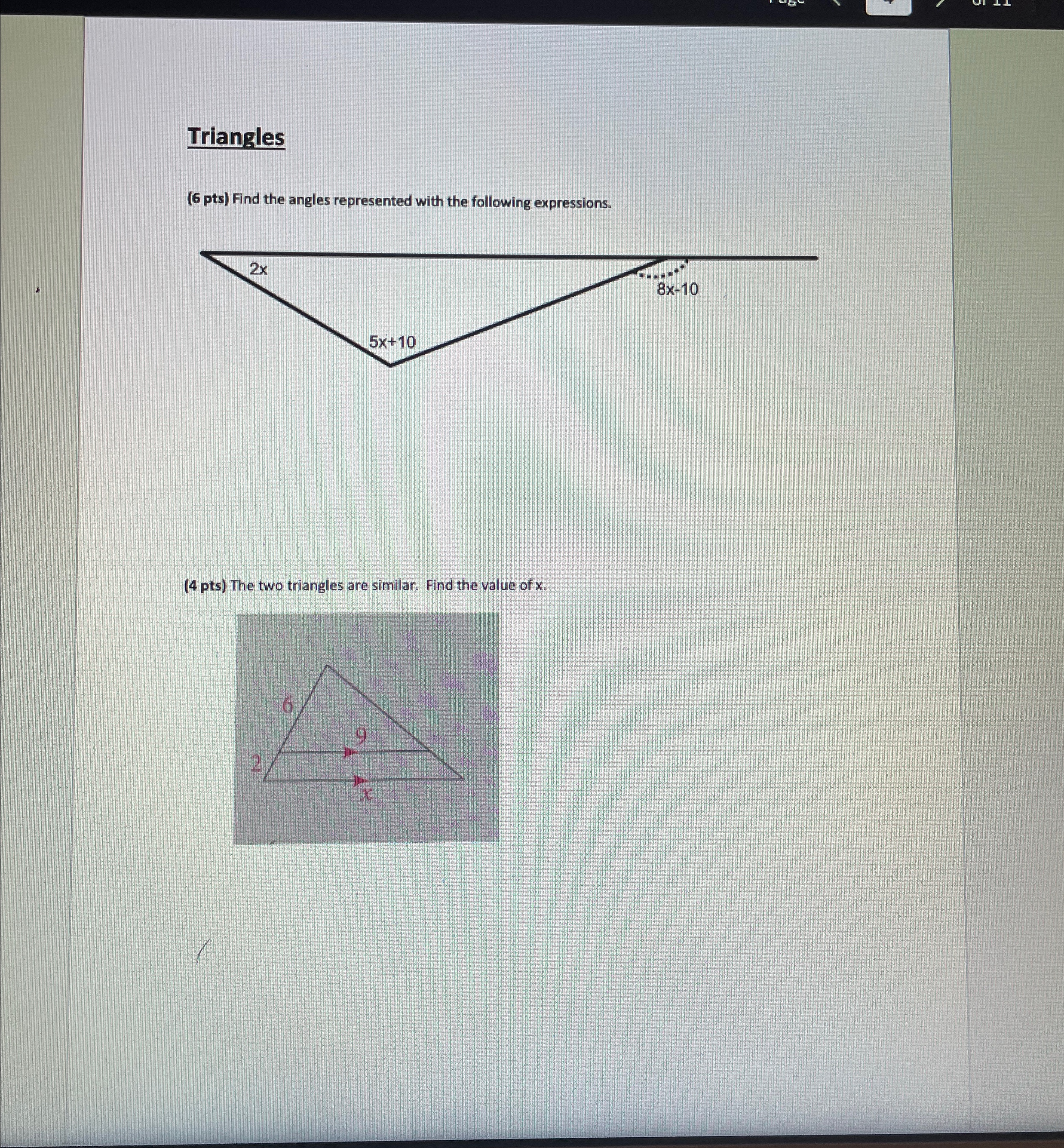 Solved Triangles(6 ﻿pts) ﻿Find the angles represented with | Chegg.com