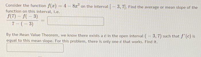Solved 3) Consider the function and find the average or mean | Chegg.com