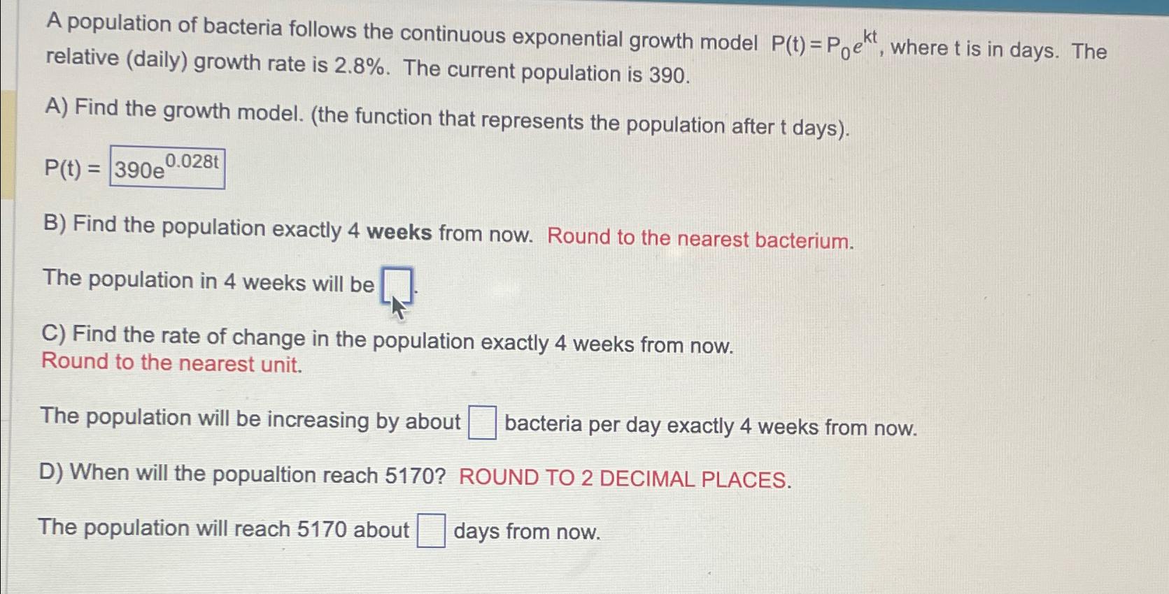 Solved A population of bacteria follows the continuous | Chegg.com