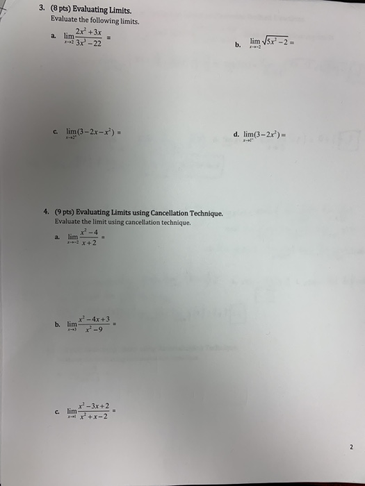 Solved 3. (8 pts) Evaluating Limits. Evaluate the following | Chegg.com