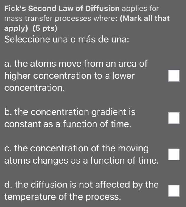 Solved Fick's Second Law of Diffusion applies for mass | Chegg.com