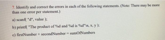 Solved 7. Identify and correct the errors in each of the | Chegg.com