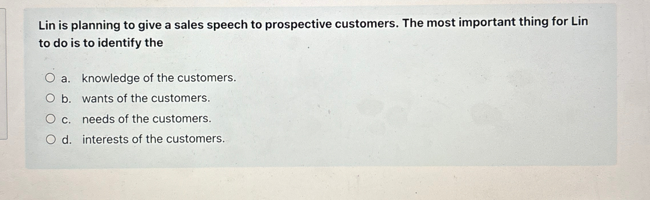 Solved Lin is planning to give a sales speech to prospective | Chegg.com