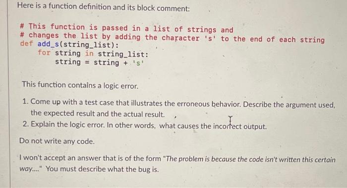 Solved Here is a function definition and its block comment: | Chegg.com