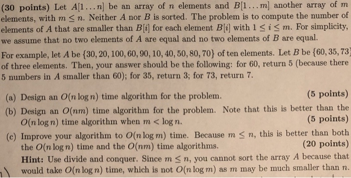 Solved (30 points) Let A[i...n] be an array of n elements | Chegg.com