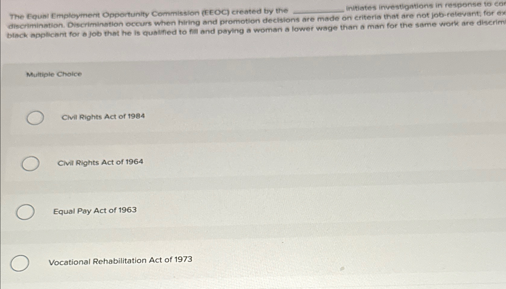Solved The Equal Employment Opportunity Commission (EEOC) | Chegg.com