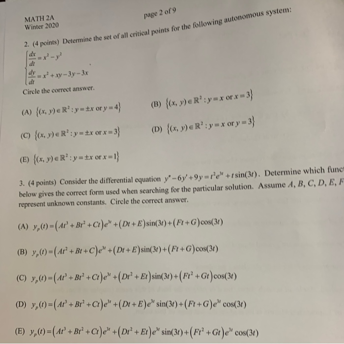 Solved Page 2 Of 9 Math 2a Winter 2 4 Points Dete Chegg Com