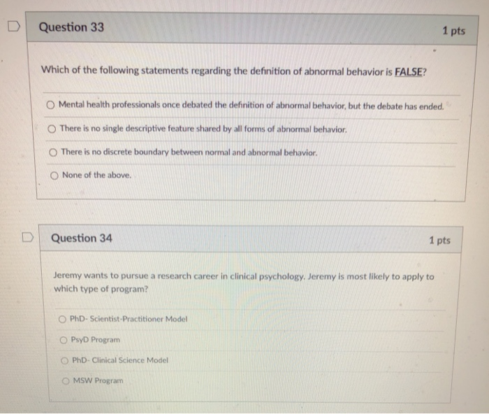 Question 33 1 Pts Which Of The Following Statements Chegg Com