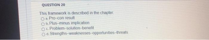 Solved QUESTION 20 This framework is described in the | Chegg.com