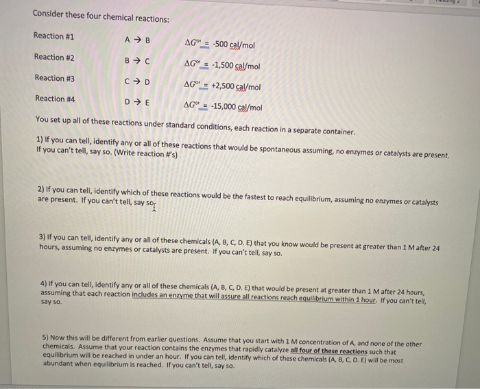 Solved Consider these four chemical reactions: Reaction #1 A | Chegg.com