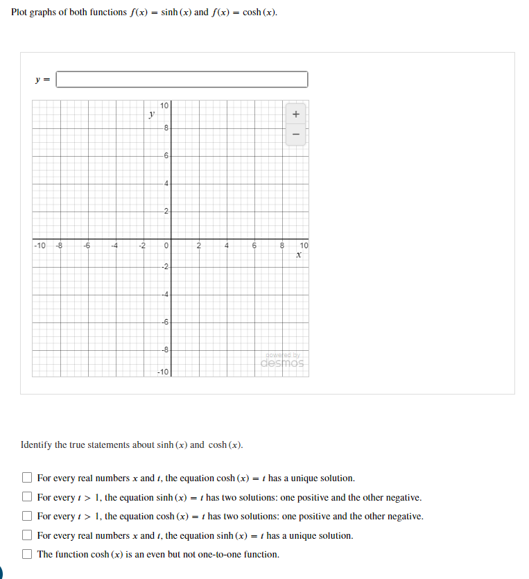 Solved Plot graphs of both functions f(x)=sinh(x) ﻿and | Chegg.com