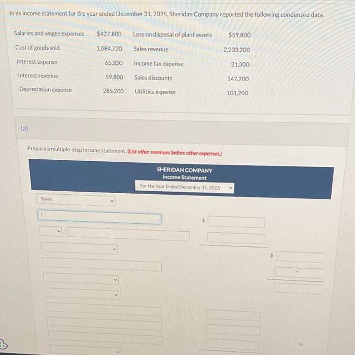 Solved In its statement for the year ended December