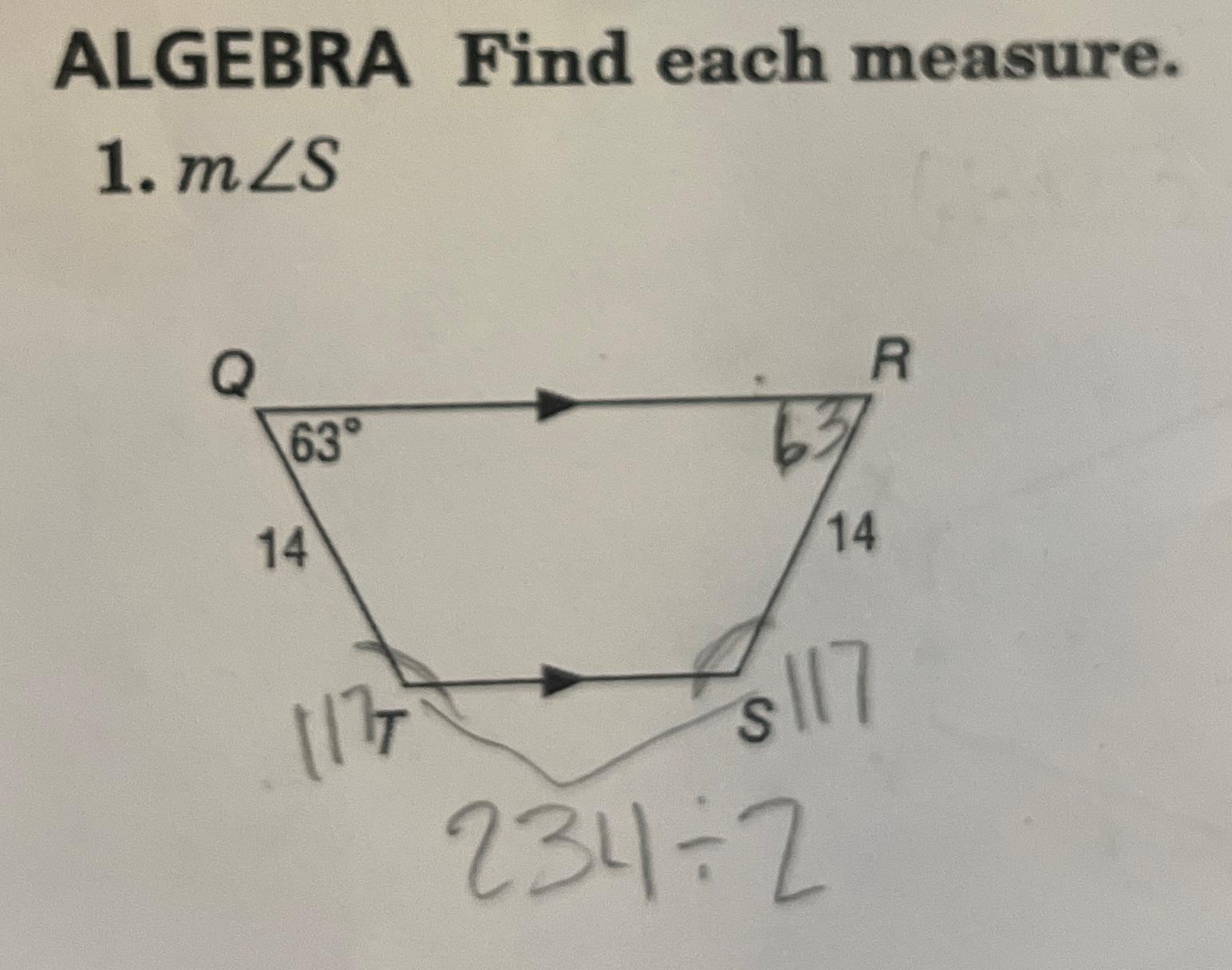 Solved ALGEBRA Find each measure.m?S