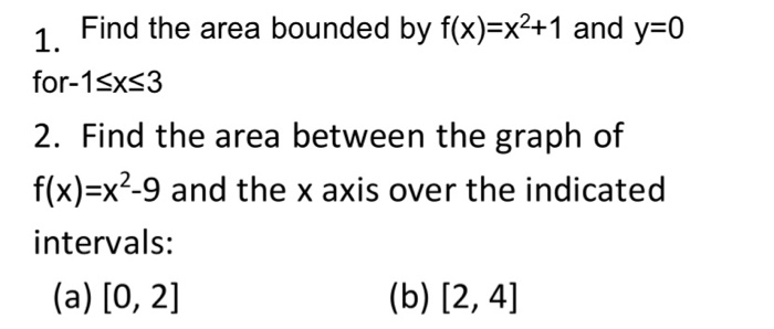 Solved 1. Find The Area Bounded By F(x)=x2+1 And Y=0 | Chegg.com