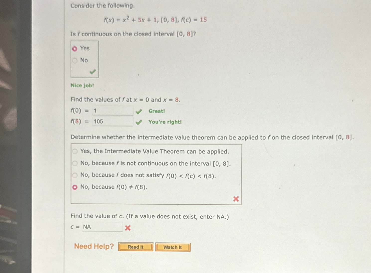 Solved Consider The Following F X X2 5x 1 [0 8] F C 15is F