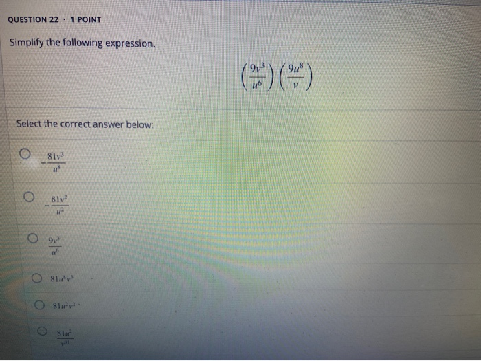 Solved QUESTION 22. 1 POINT Simplify the following | Chegg.com