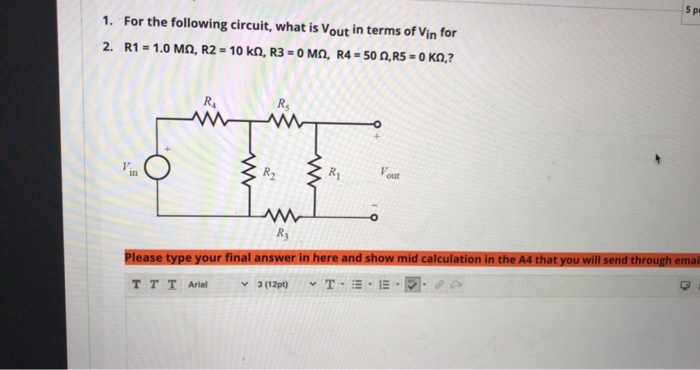 Solved 5p 1. For The Following Circuit, What Is Vout In | Chegg.com