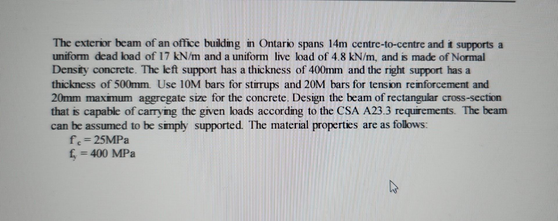 Solved The exterior beam of an office building in Ontario | Chegg.com
