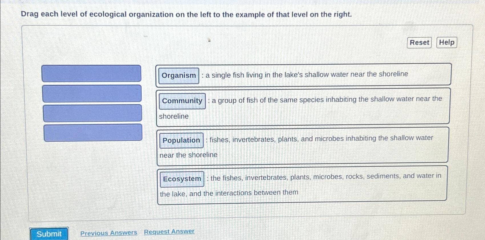 Solved Drag Each Level Of Ecological Organization On The | Chegg.com