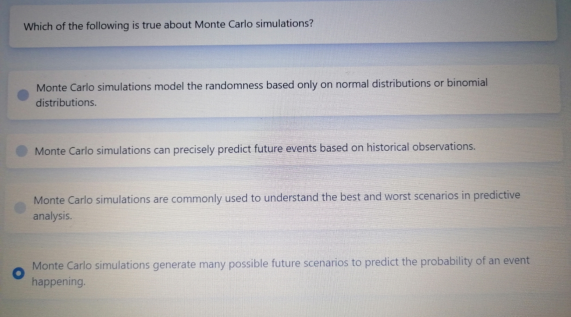 Solved Which of the following is true about Monte Carlo | Chegg.com