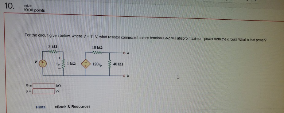 Solved 10. Value 10.00 Points For The Circuit Given Below, | Chegg.com