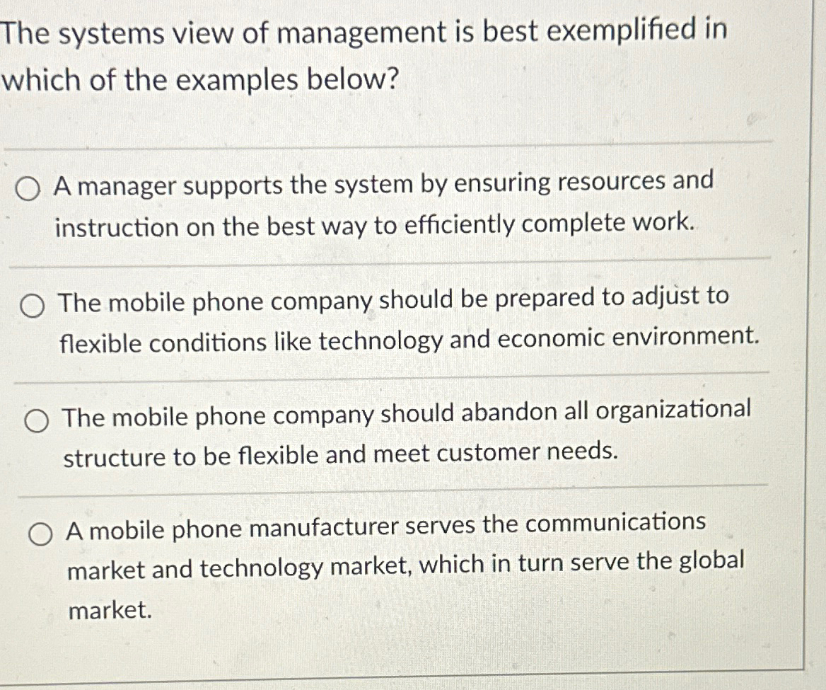 Solved The systems view of management is best exemplified in | Chegg.com