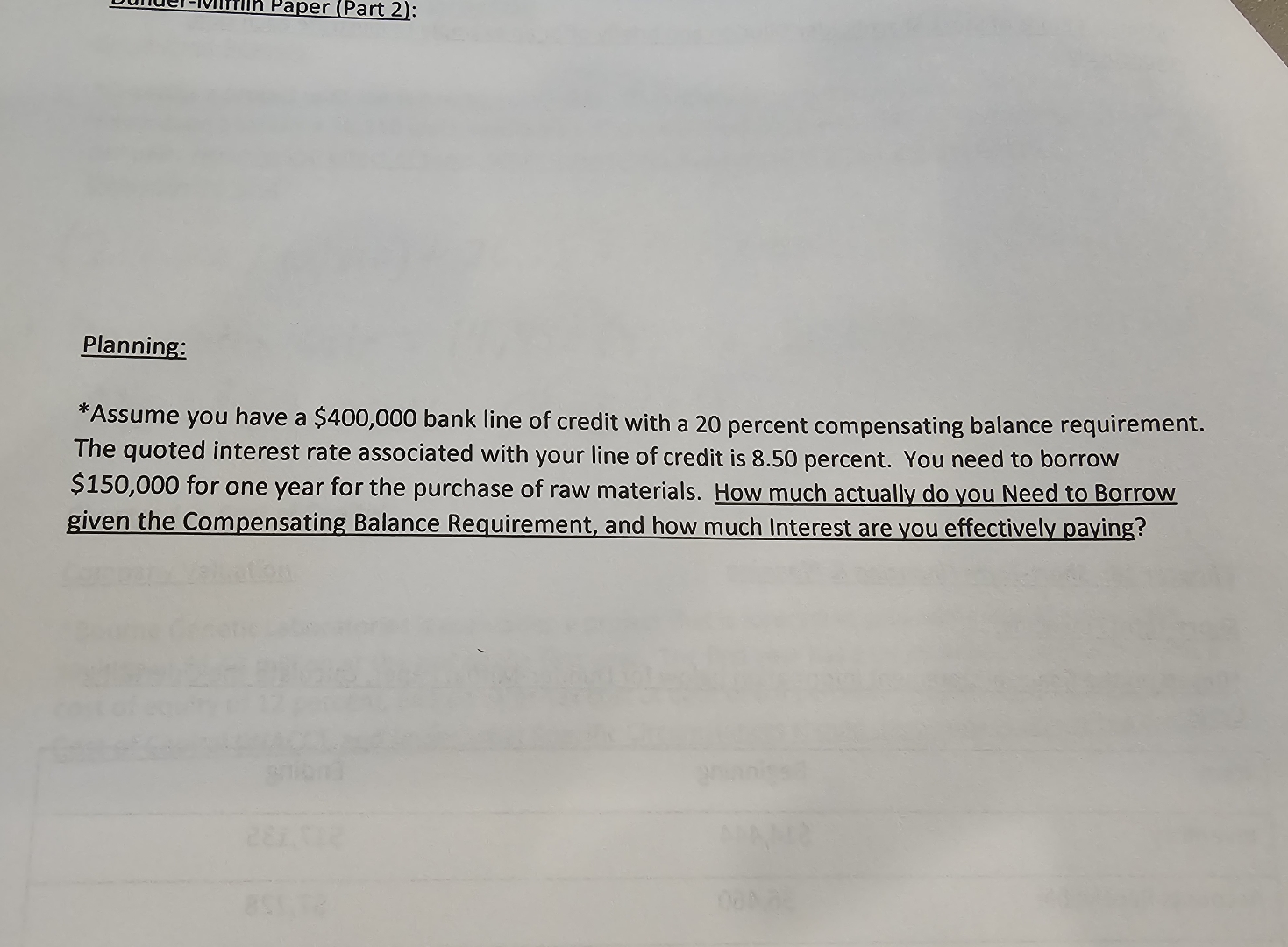 Solved Planning:*Assume you have a $400,000 ﻿bank line of | Chegg.com