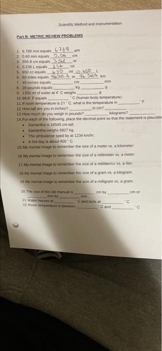 Solved Scientific Method and instrumentation Part B.METRIC | Chegg.com