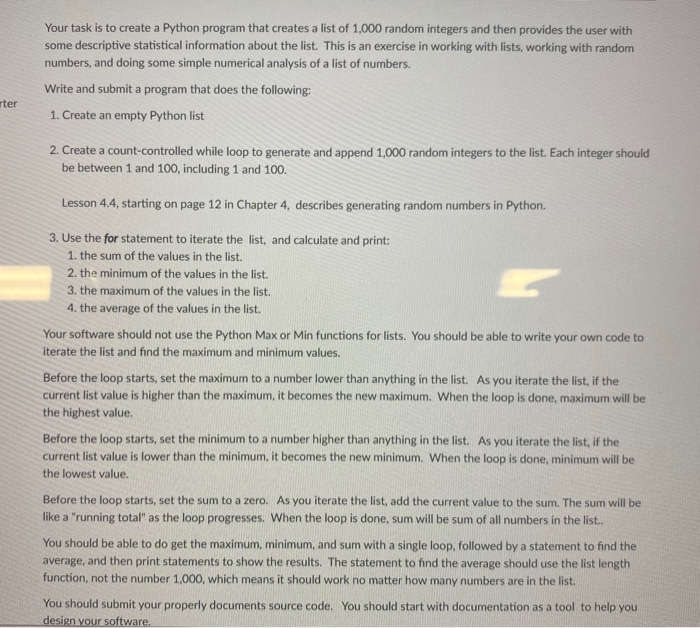 Solved Your task is to create a Python program that creates | Chegg.com