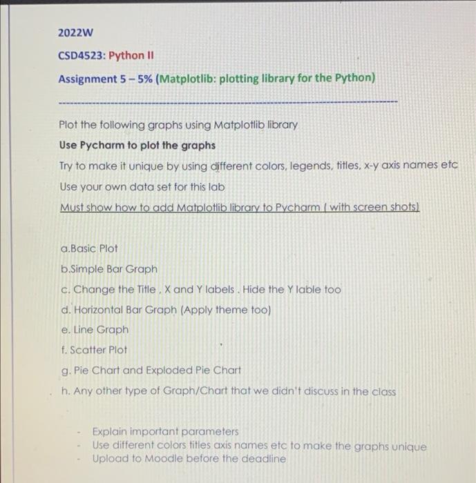 Solved 2022w CSD4523: Python II Assignment 5 -5% | Chegg.com