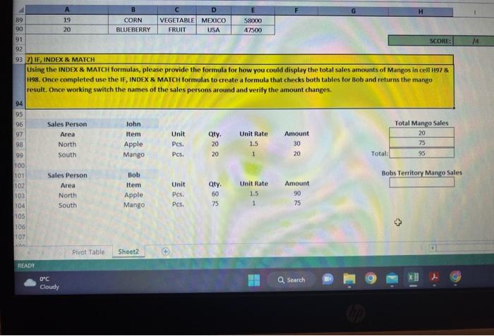 Solved 7) IF, INDEX \& MATCH Using the INDEX \& MATCH | Chegg.com