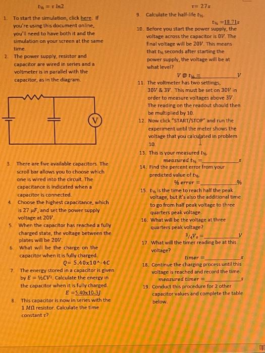 Solved RC Circuits The circuit diagram below shows a | Chegg.com