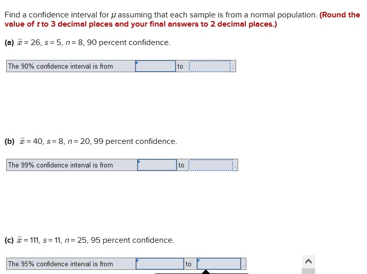 Solved Find a confidence interval for μ ﻿assuming that each | Chegg.com
