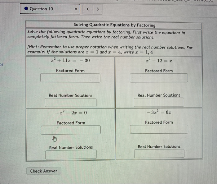 Solved Question 10 Solving Quadratic Equations by | Chegg.com