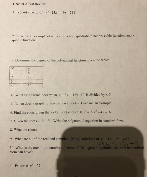 Solved Chapter 2 Test Review 1 Is X 4 A Factor Of 4x