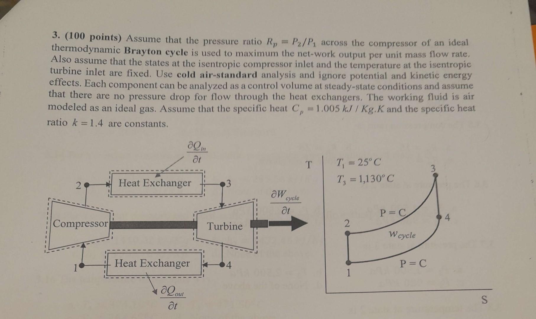 Solved 3. (100 points) Assume that the pressure ratio | Chegg.com