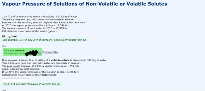 Solved Vapour Pressure of Solutions of Non-Volatile or | Chegg.com